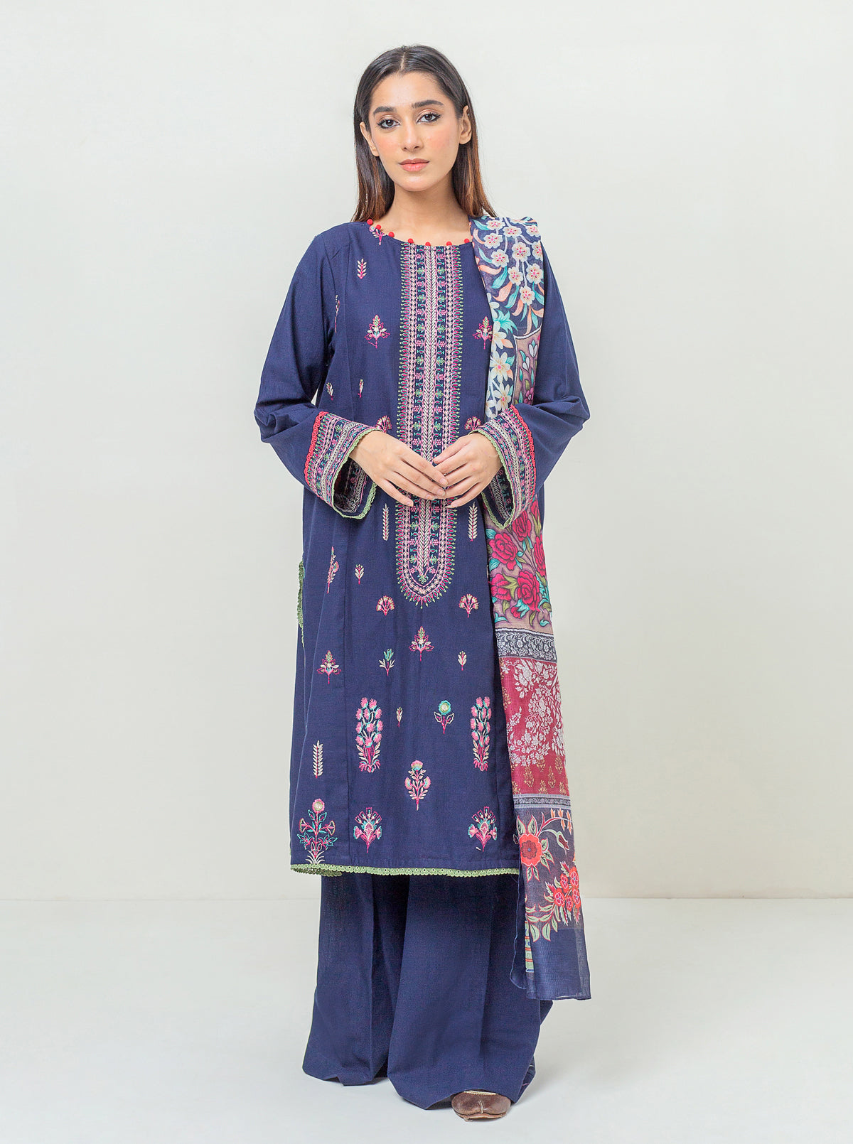 3 PIECE - EMBROIDERED KHADDAR SUIT - DARK FANTASY MORBAGH WN_23   