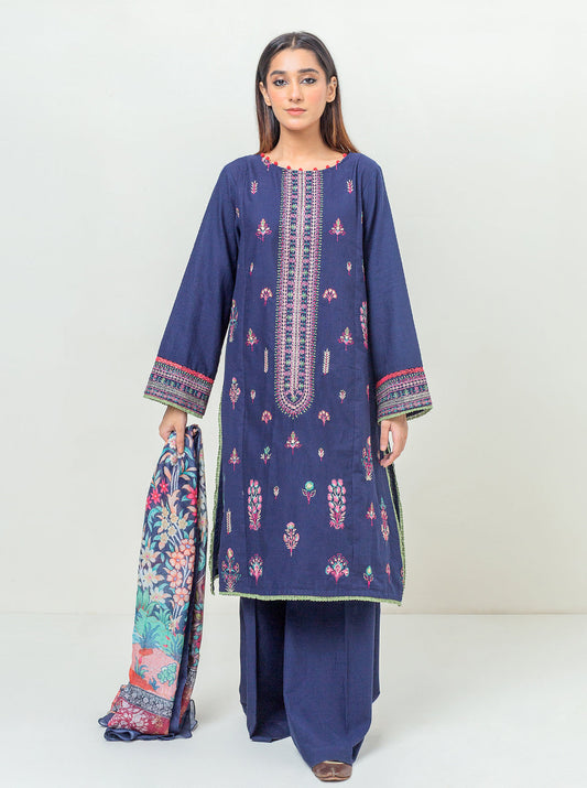 3 PIECE - EMBROIDERED KHADDAR SUIT - DARK FANTASY MORBAGH WN_23   
