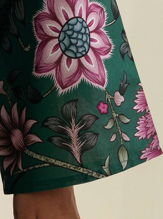 1 PIECE - PRINTED CAMBRIC SHIRT - TEAL PETUNIAS MORBAGH WN_23   