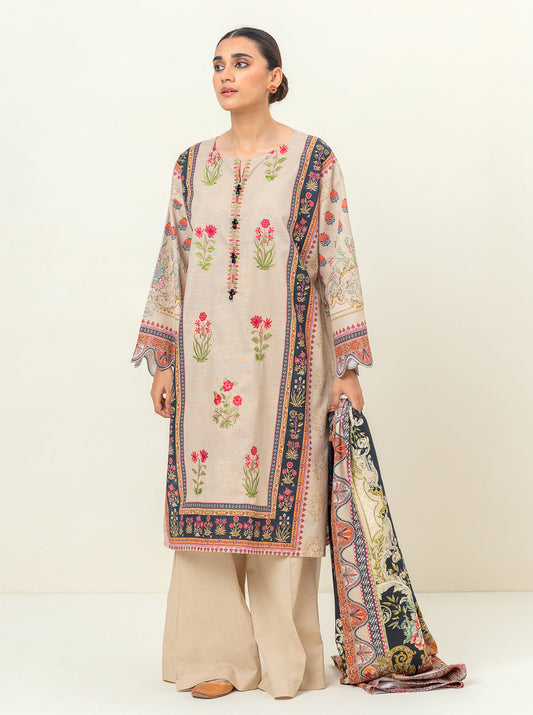 3 PIECE - EMBROIDERED KHADDAR SUIT - ELEGANT IVORY MORBAGH WN_23   