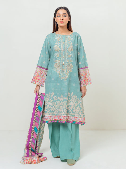 2 PIECE EMBROIDERED KHADDAR SUIT-SEA DECOR (UNSTITCHED)