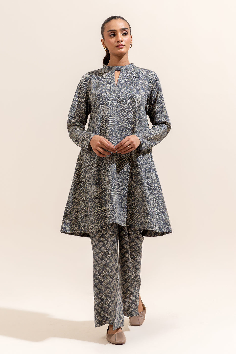 2 PIECE PRINTED KHADDAR SUIT-CELESTIAL FLINT (UNSTITCHED)