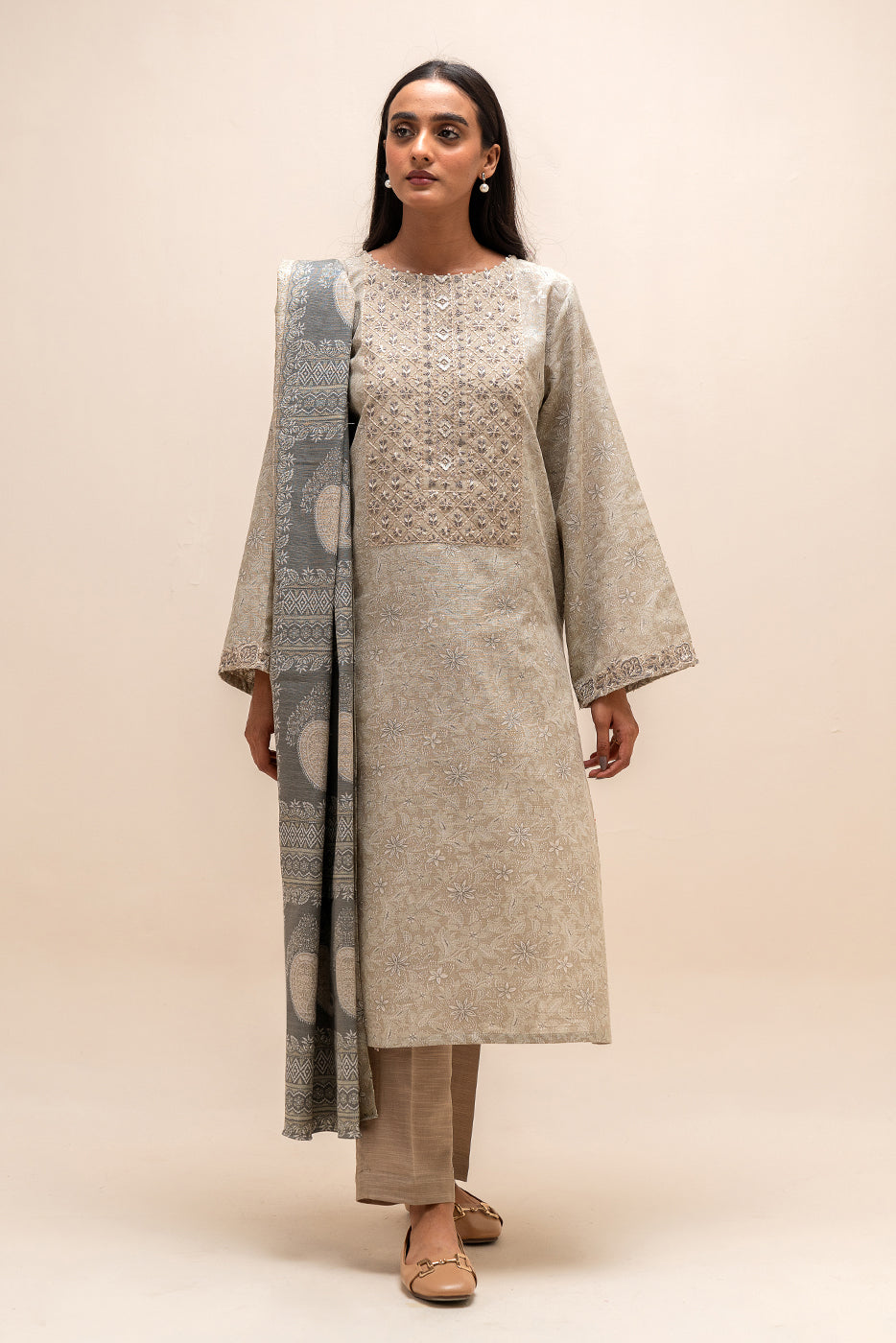 3 PIECE EMBROIDERED KHADDAR SUIT-WHISPERING BEIGE (UNSTITCHED)