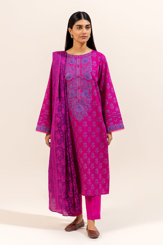 3 PIECE EMBROIDERED KHADDAR SUIT-PHLOX PINK (UNSTITCHED)