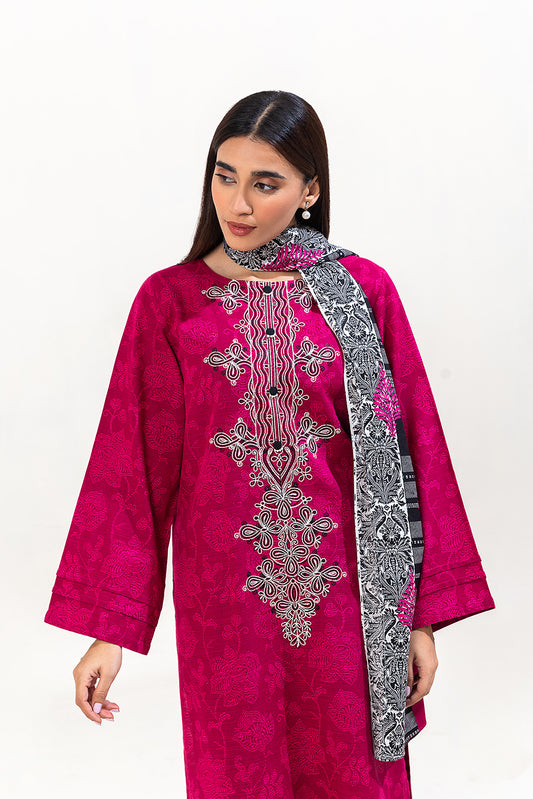 3 PIECE EMBROIDERED KHADDAR SUIT-MAGENTA NOIR (UNSTITCHED)