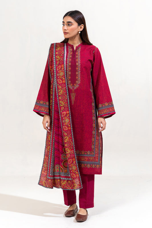 3 PIECE PRINTED KHADDAR SUIT-ROSEWOOD CHARM (UNSTITCHED)