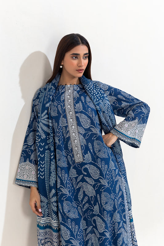 3 PIECE PRINTED KHADDAR SUIT-TURQOISE MEADOW (UNSTITCHED)
