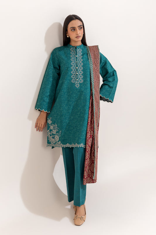 3 PIECE EMBROIDERED KHADDAR SUIT-TEAL MUSK (UNSTITCHED)