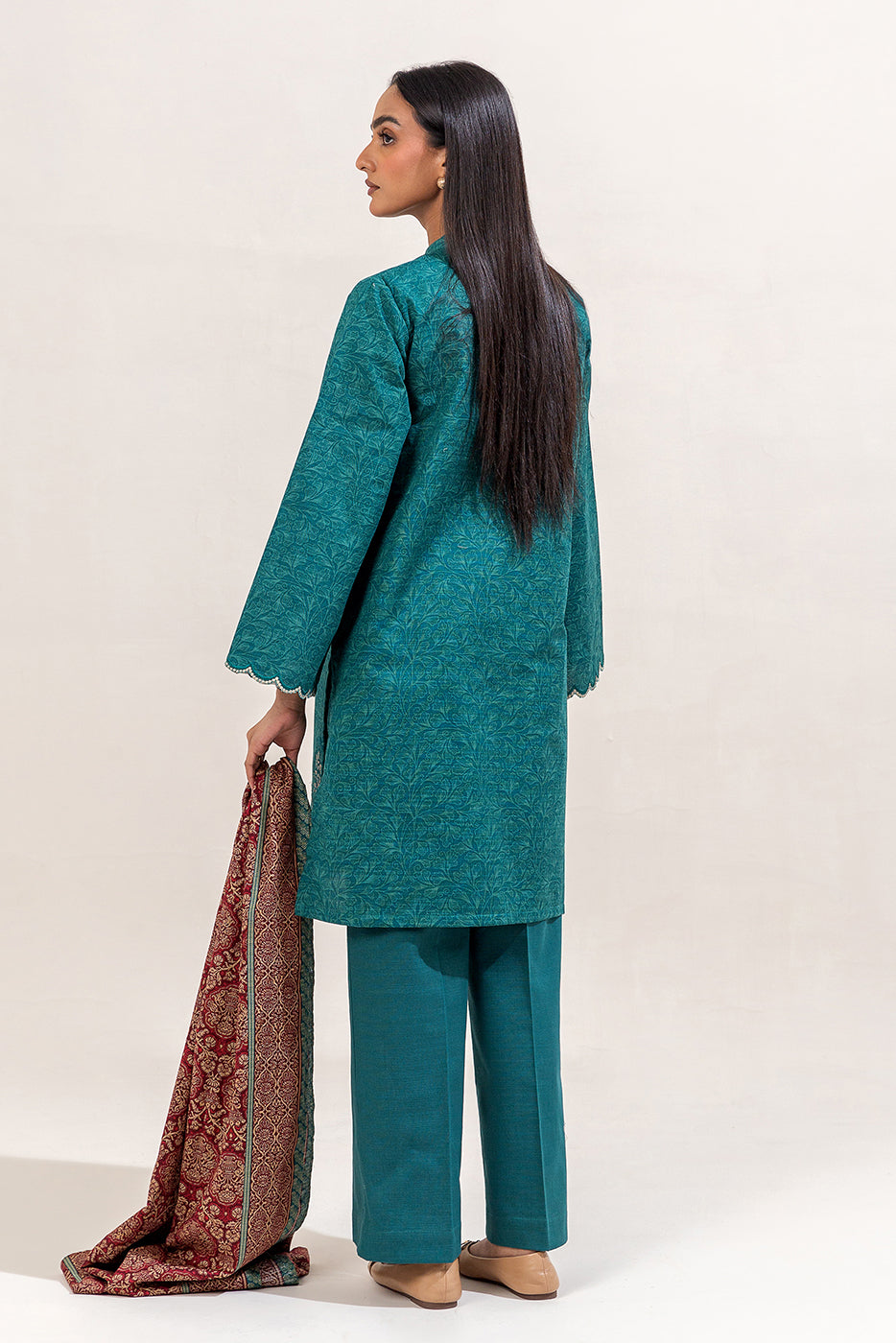 3 PIECE EMBROIDERED KHADDAR SUIT-TEAL MUSK (UNSTITCHED)