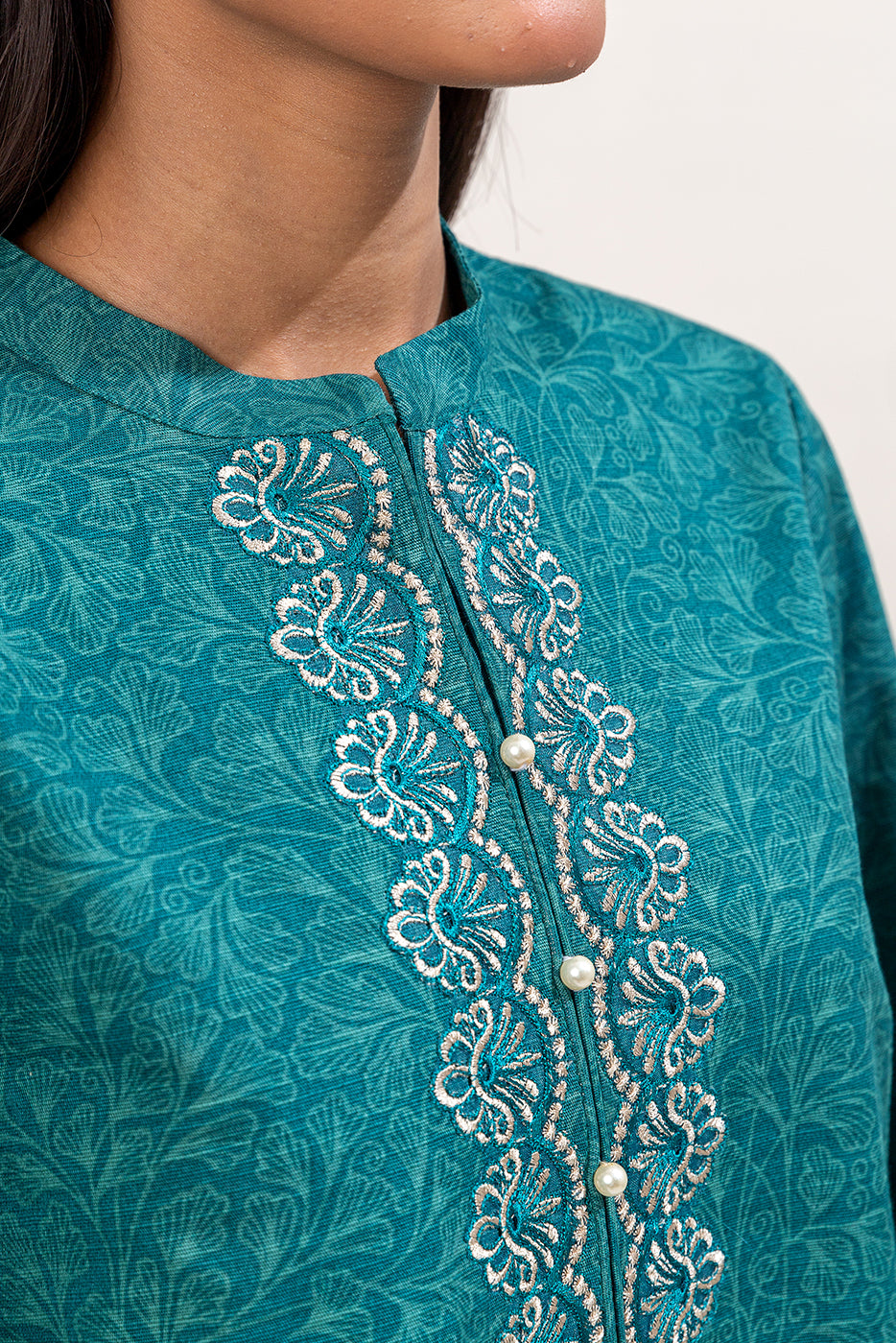 3 PIECE EMBROIDERED KHADDAR SUIT-TEAL MUSK (UNSTITCHED)