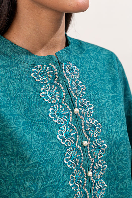 3 PIECE EMBROIDERED KHADDAR SUIT-TEAL MUSK (UNSTITCHED)