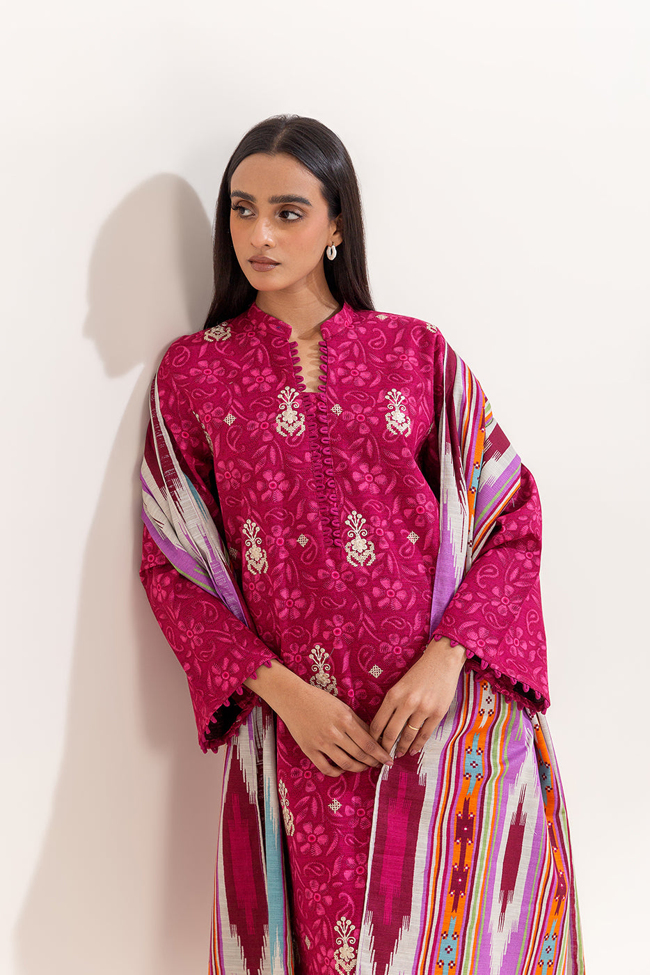 3 PIECE EMBROIDERED KHADDAR SUIT-SANGRIA TRIBE (UNSTITCHED)