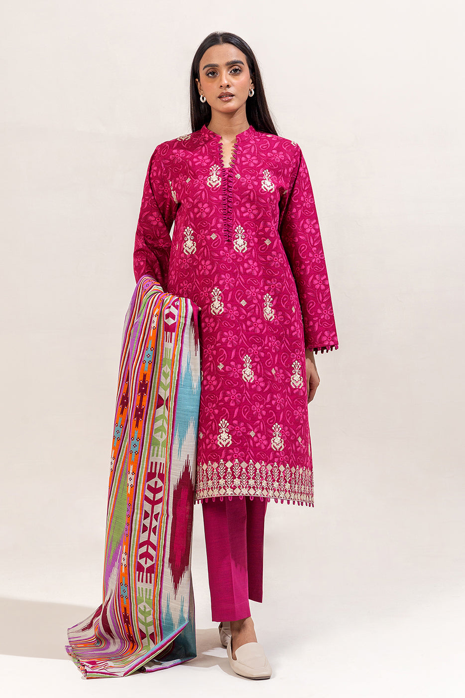 3 PIECE EMBROIDERED KHADDAR SUIT-SANGRIA TRIBE (UNSTITCHED)