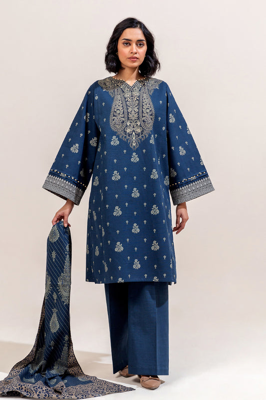 3 PIECE PRINTED KHADDAR SUIT-PRUSSIAN AURA (UNSTITCHED)