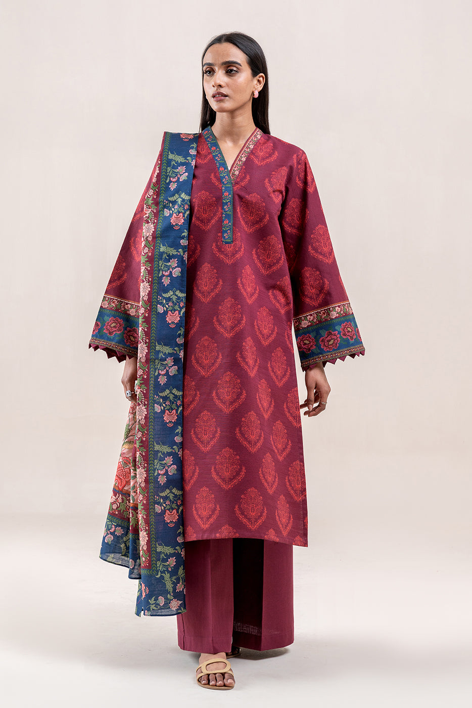 3 PIECE PRINTED KHADDAR SUIT-BRICK TALE (UNSTITCHED)