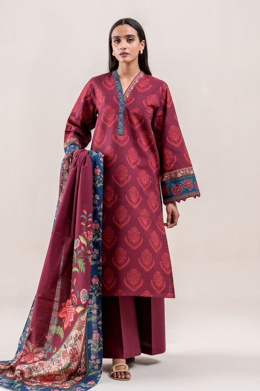 3 PIECE PRINTED KHADDAR SUIT-BRICK TALE (UNSTITCHED)