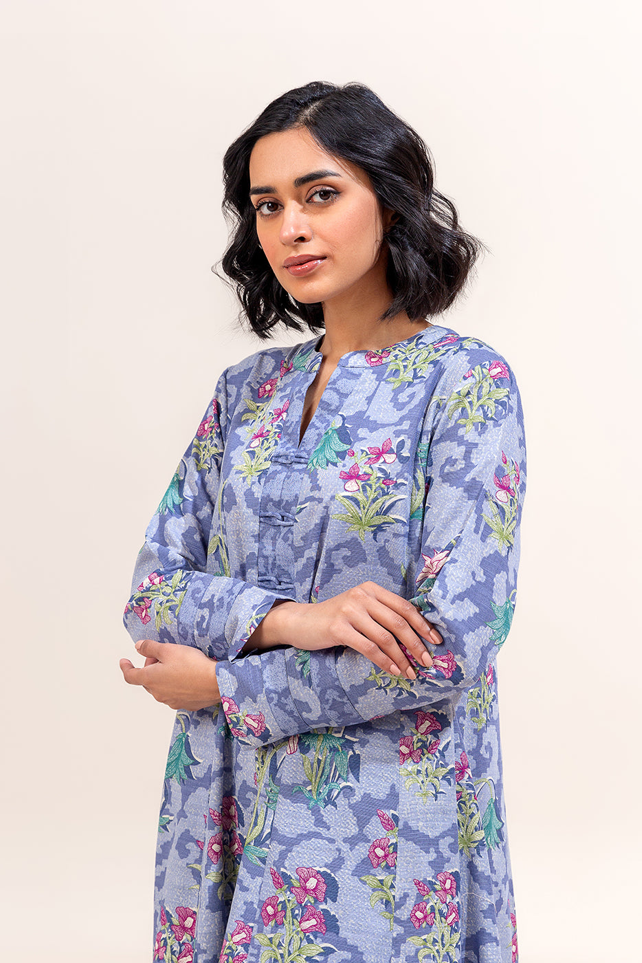 2 PIECE PRINTED KHADDAR SUIT-FLINT HAZE (UNSTITCHED)