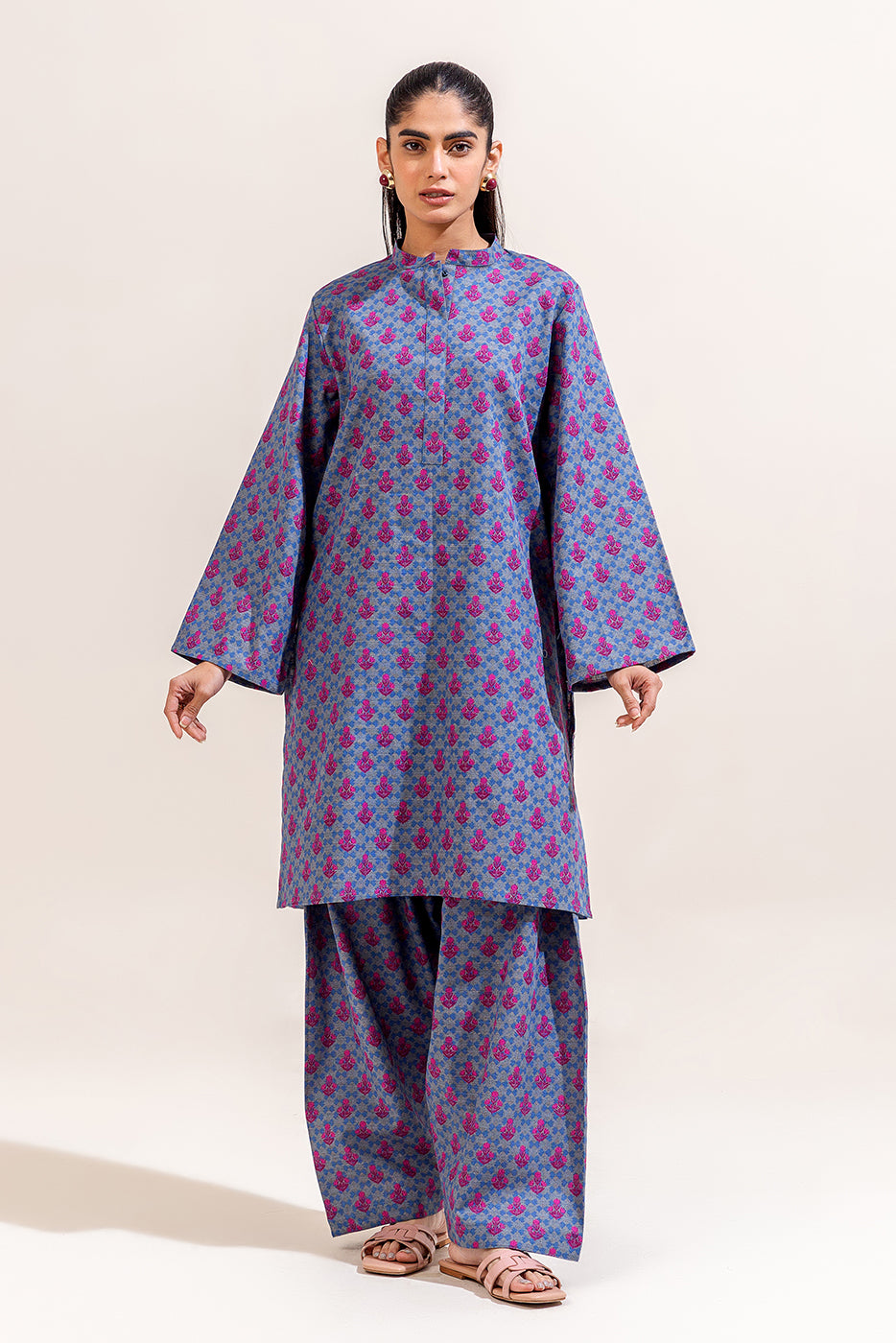 2 PIECE PRINTED KHADDAR SUIT-PLUM FANTASY (UNSTITCHED)