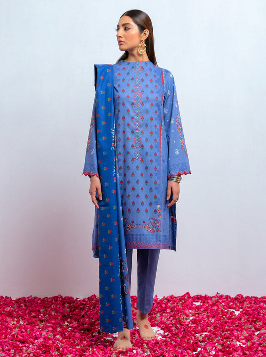 3 PIECE - PRINTED LAWN SUIT - BLUE BLUSH MORBAGH SU_21   