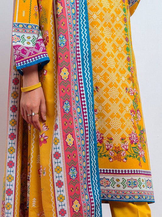 3 PIECE - PRINTED LAWN SUIT - MUSTARD FLORAL MORBAGH SU_21   