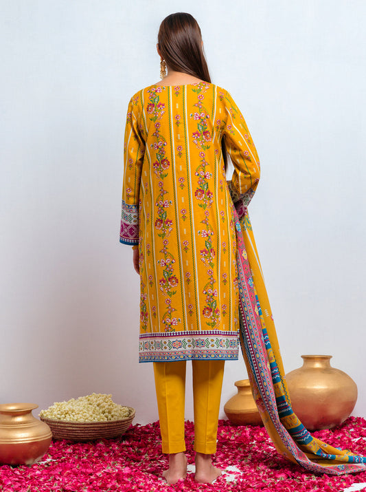 3 PIECE - PRINTED LAWN SUIT - MUSTARD FLORAL MORBAGH SU_21   