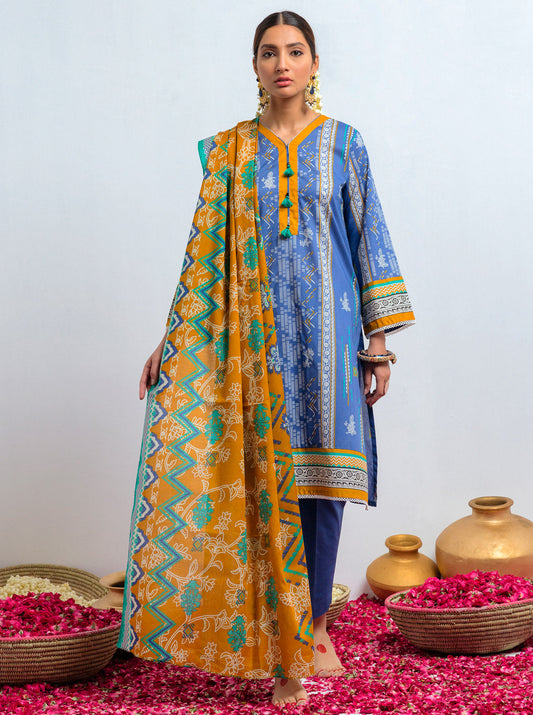 3 PIECE - PRINTED LAWN SUIT - BLUE GAZE MORBAGH SU_21   