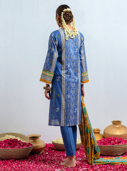 3 PIECE - PRINTED LAWN SUIT - BLUE GAZE MORBAGH SU_21   