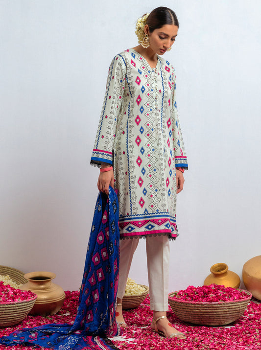 3 PIECE - PRINTED LAWN SUIT - GEOMETRIC AURORA MORBAGH SU_21   