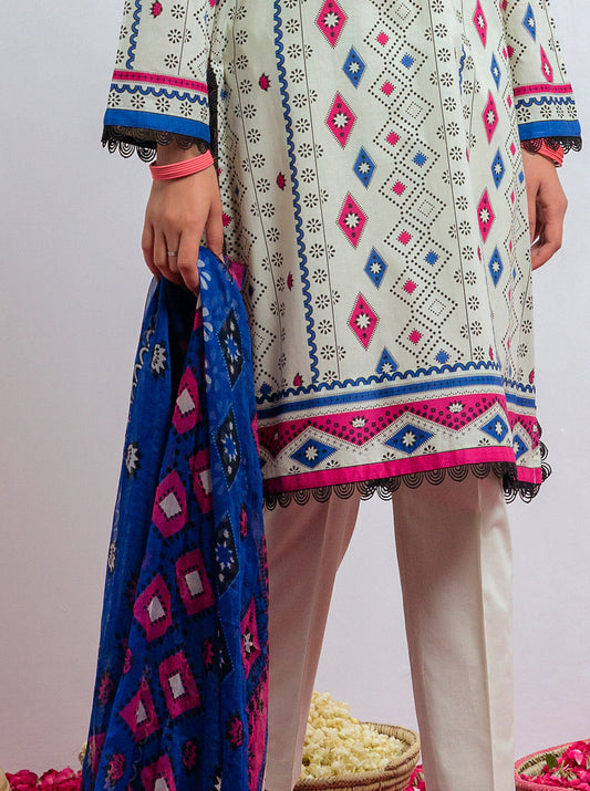 3 PIECE - PRINTED LAWN SUIT - GEOMETRIC AURORA MORBAGH SU_21   