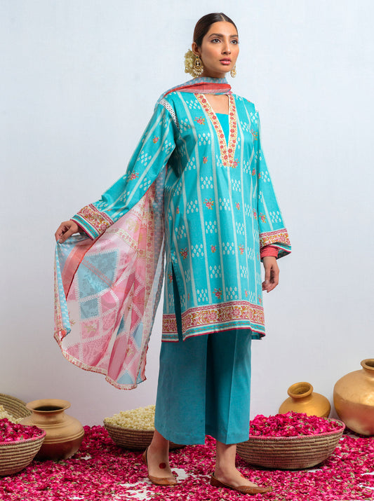 3 PIECE - PRINTED LAWN SUIT - WONDER BLUSH MORBAGH SU_21   