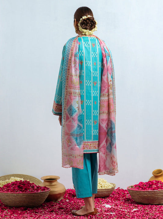 3 PIECE - PRINTED LAWN SUIT - WONDER BLUSH MORBAGH SU_21   