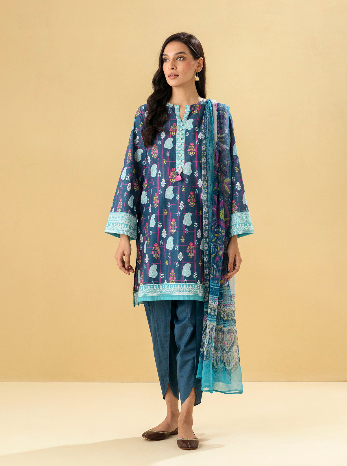 2 PIECE - PRINTED LAWN SUIT - MAZARINE BLUE MORBAGH SU_22   