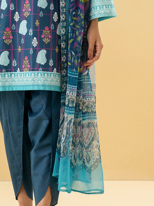 2 PIECE - PRINTED LAWN SUIT - MAZARINE BLUE MORBAGH SU_22   