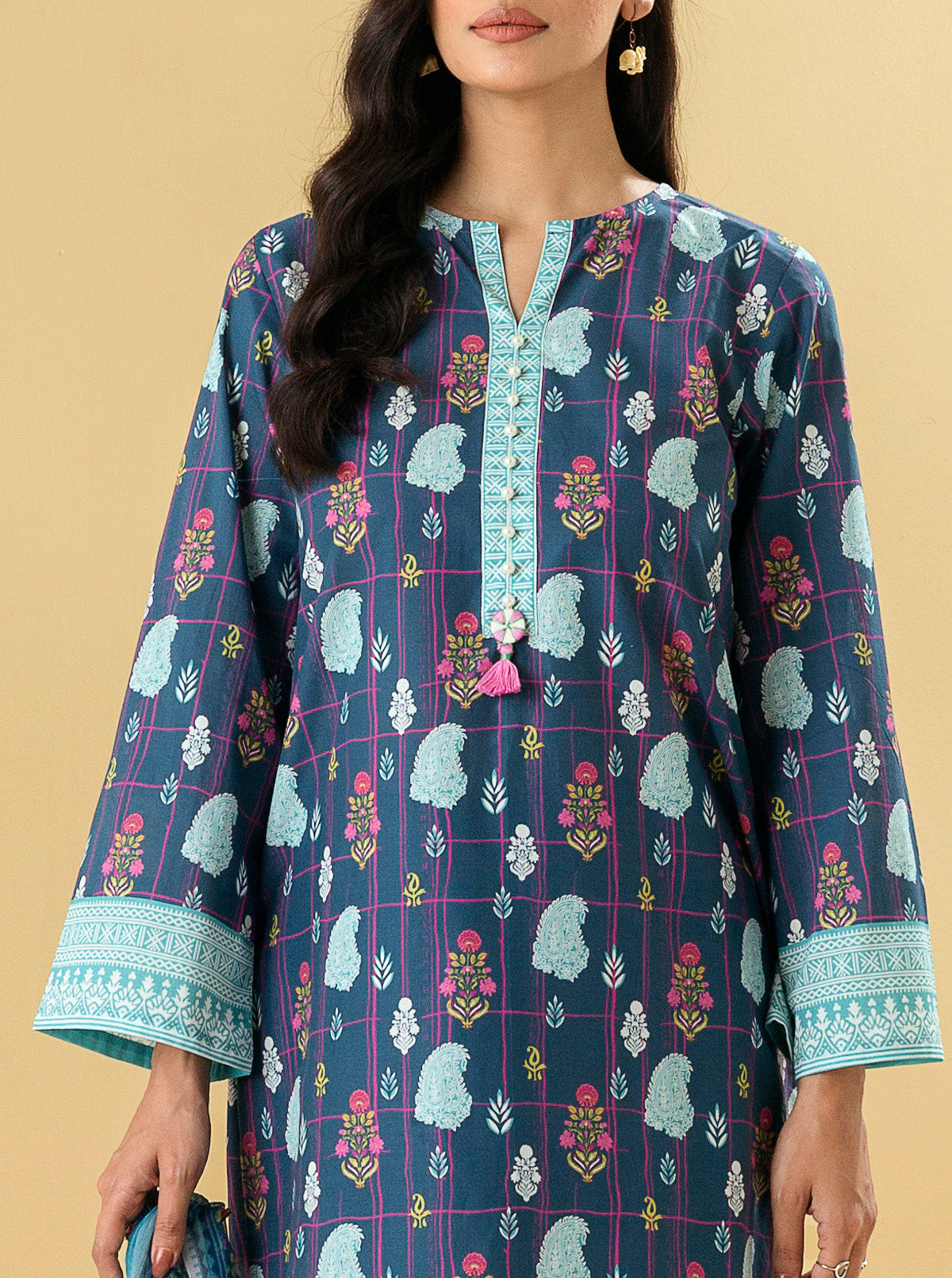 2 PIECE - PRINTED LAWN SUIT - MAZARINE BLUE MORBAGH SU_22   