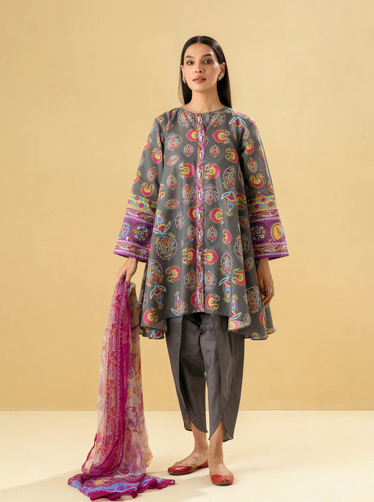 2 PIECE - PRINTED LAWN SUIT - MIDNIGHT GREY MORBAGH SU_22   