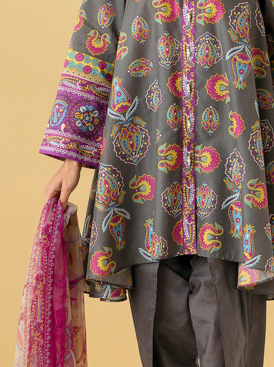 2 PIECE - PRINTED LAWN SUIT - MIDNIGHT GREY MORBAGH SU_22   