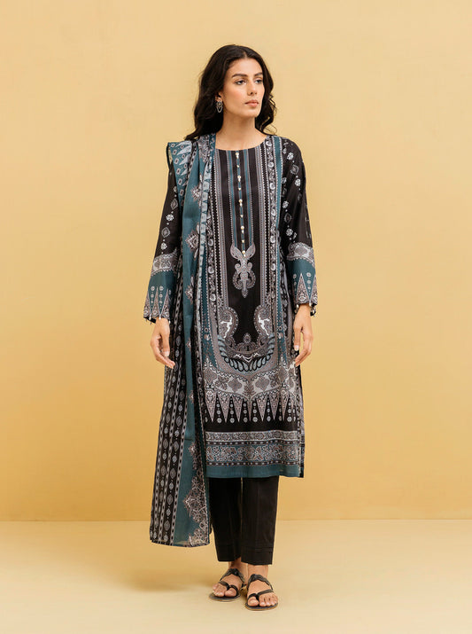 2 PIECE - PRINTED LAWN SUIT - BLACK NOSTALGIA MORBAGH SU_22   