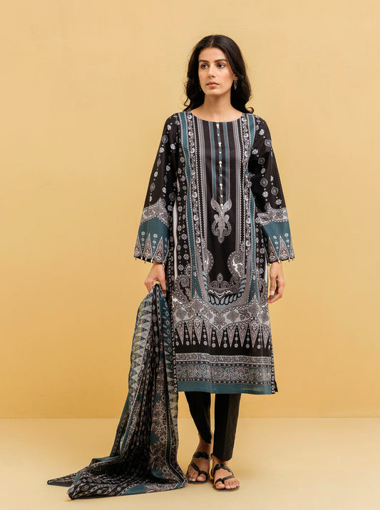 2 PIECE - PRINTED LAWN SUIT - BLACK NOSTALGIA MORBAGH SU_22   