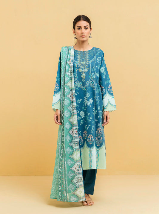 3 PIECE - PRINTED LAWN SUIT - NOSTALGIC BLUE MORBAGH SU_22   