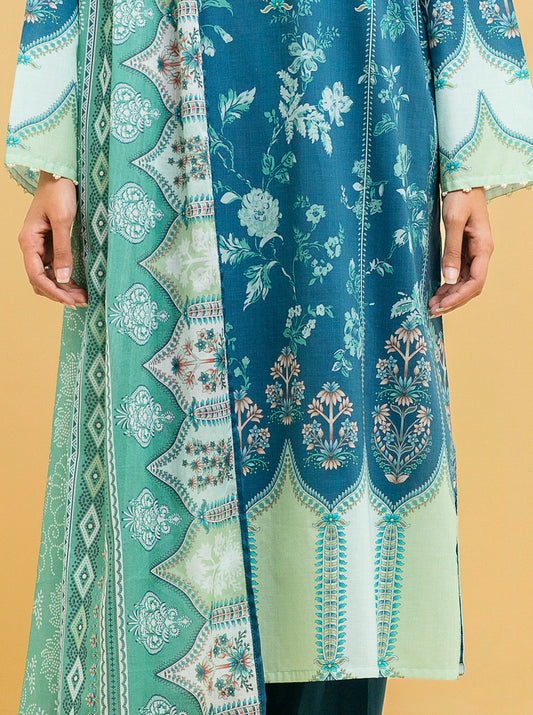 3 PIECE - PRINTED LAWN SUIT - NOSTALGIC BLUE MORBAGH SU_22   