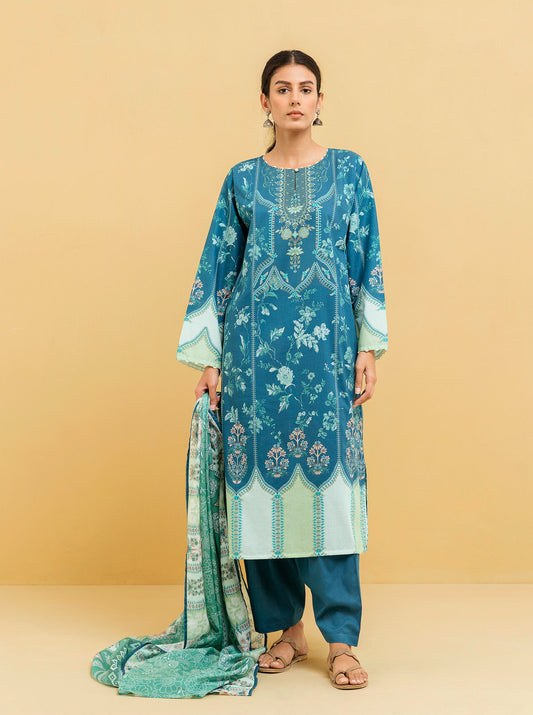 3 PIECE - PRINTED LAWN SUIT - NOSTALGIC BLUE MORBAGH SU_22   