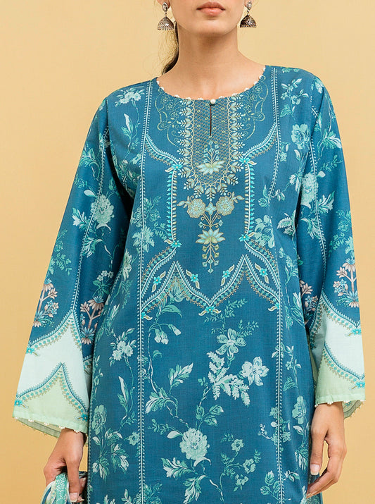 3 PIECE - PRINTED LAWN SUIT - NOSTALGIC BLUE MORBAGH SU_22   