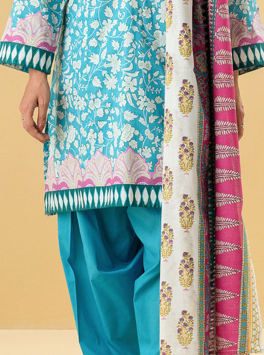 3 PIECE - PRINTED LAWN SUIT - DELICATE FLORA MORBAGH SU_22   