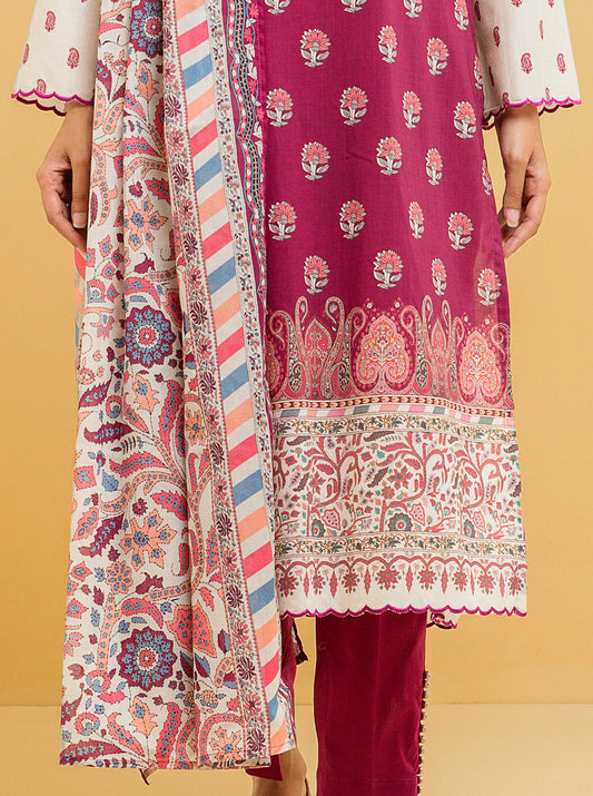 3 PIECE - PRINTED LAWN SUIT - ELEGANT FUCHSIA MORBAGH SU_22   