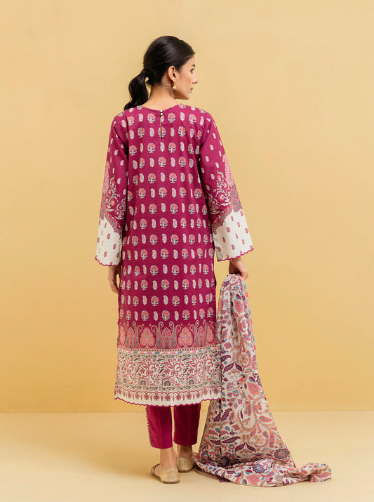 3 PIECE - PRINTED LAWN SUIT - ELEGANT FUCHSIA MORBAGH SU_22   