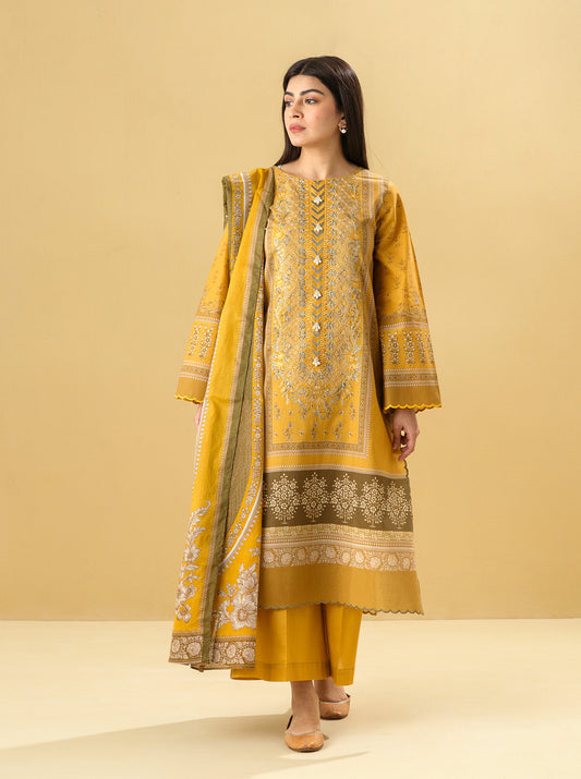 3 PIECE - EMBROIDERED LAWN SUIT - CLASSIC OCHRE MORBAGH SU_22   