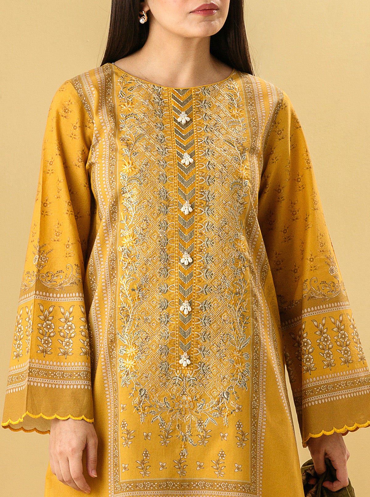 3 PIECE - EMBROIDERED LAWN SUIT - CLASSIC OCHRE MORBAGH SU_22   