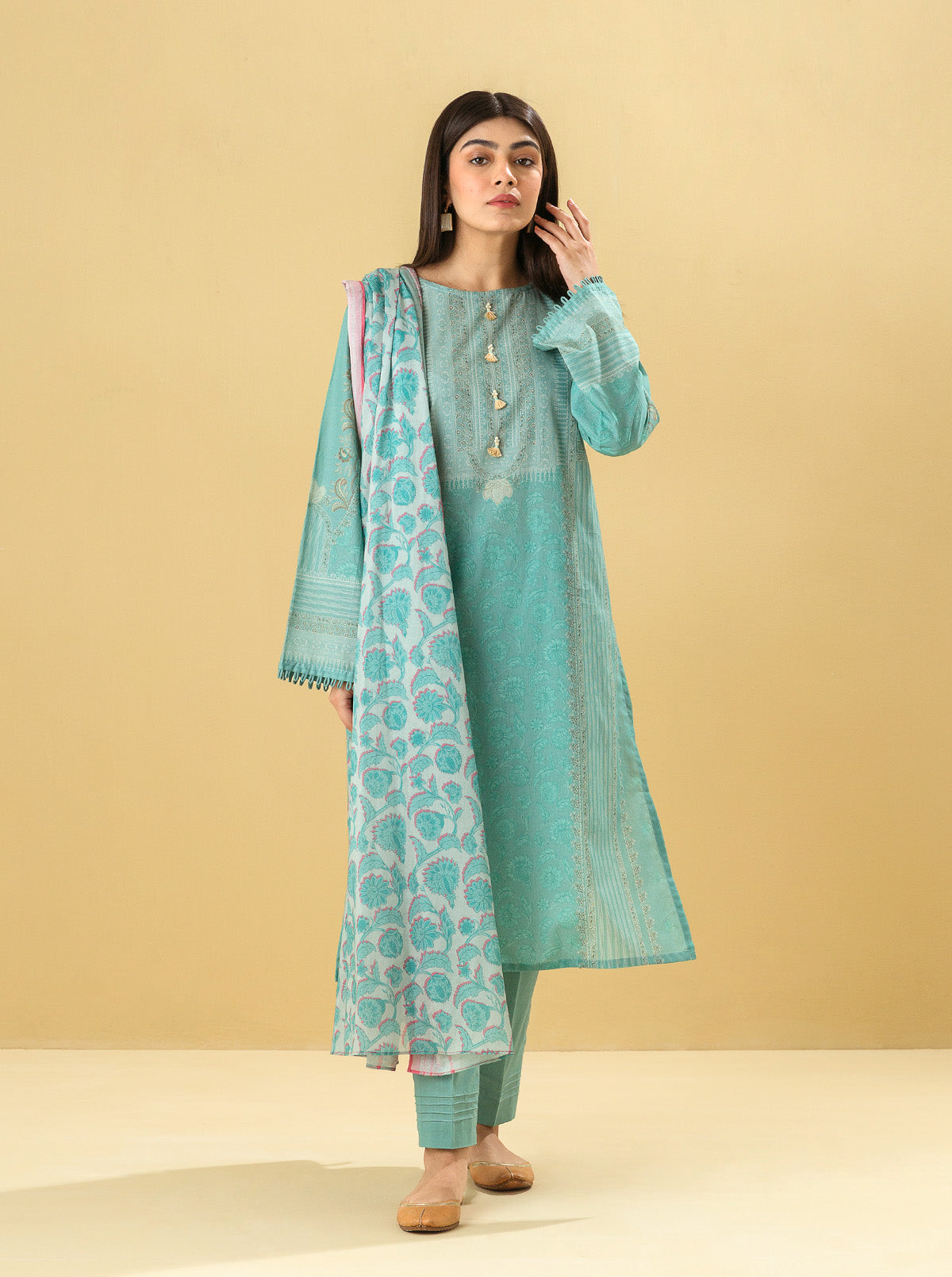 3 PIECE - PRINTED LAWN SUIT - AQUA HAZE MORBAGH SU_22   