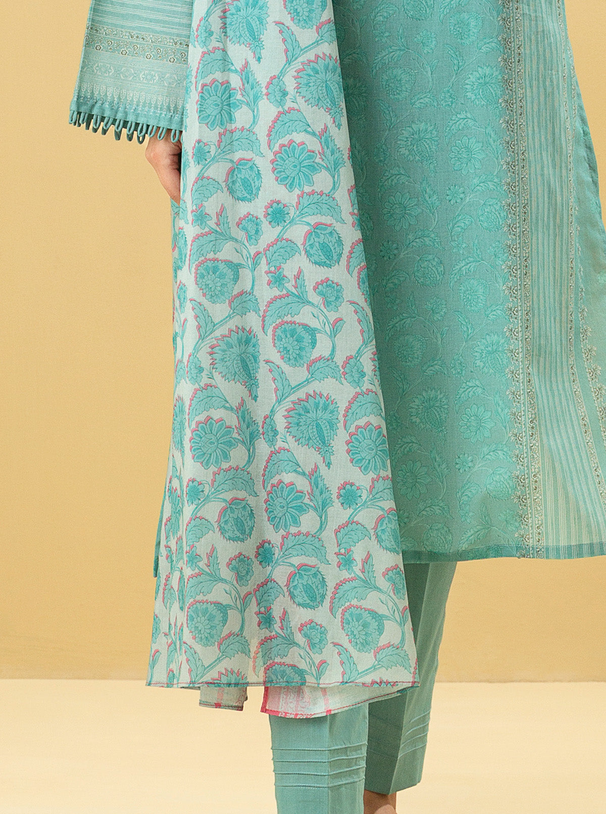 3 PIECE - PRINTED LAWN SUIT - AQUA HAZE MORBAGH SU_22   