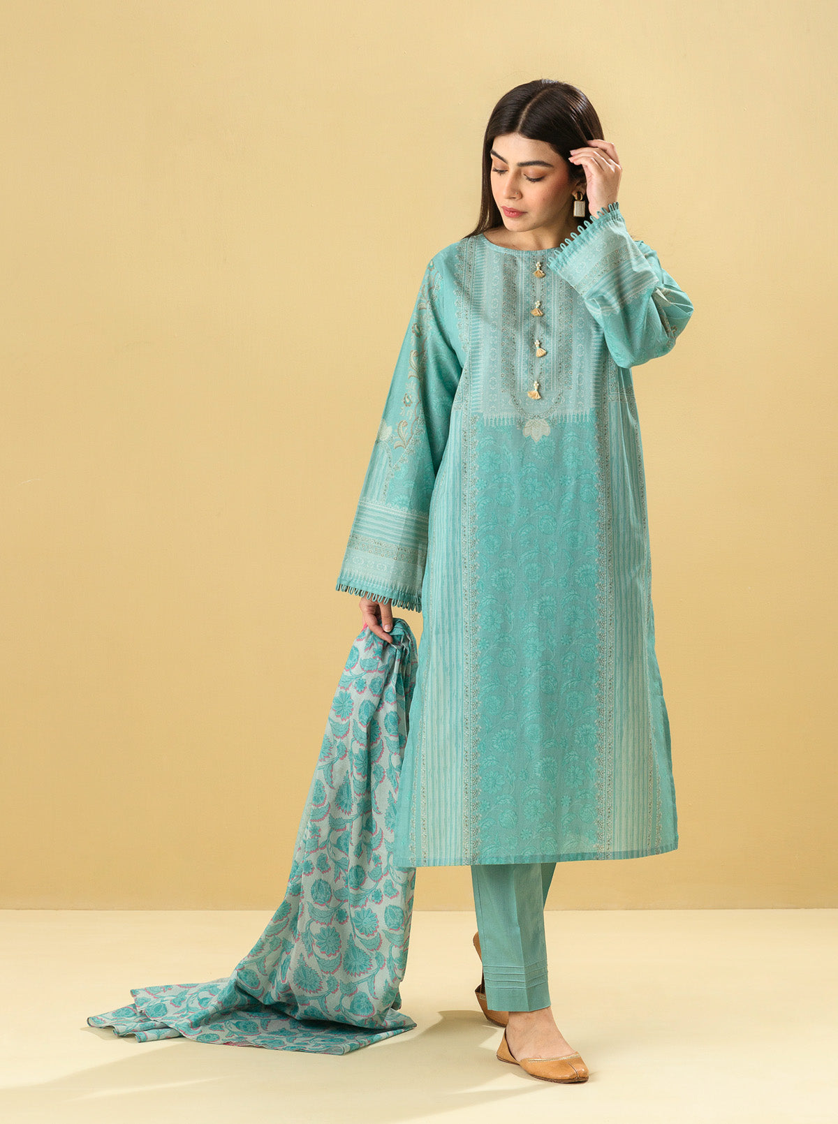 3 PIECE - PRINTED LAWN SUIT - AQUA HAZE MORBAGH SU_22   